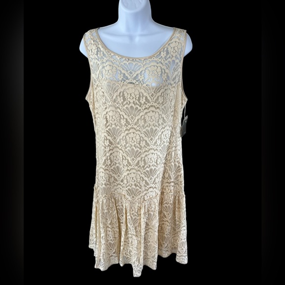 Gabby Skye Cream Lace Overlay Sleeveless Special Occasion Shift Dress Size 14 - Picture 2 of 8